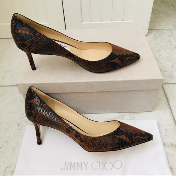 Jimmy Choo ROMY 60 CUOIO Snake Printed Leather Women’s Heels Pumps - Picture 10 of 16